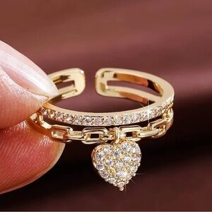 NEW Adjustable Dangling Heart Ring~ Gold